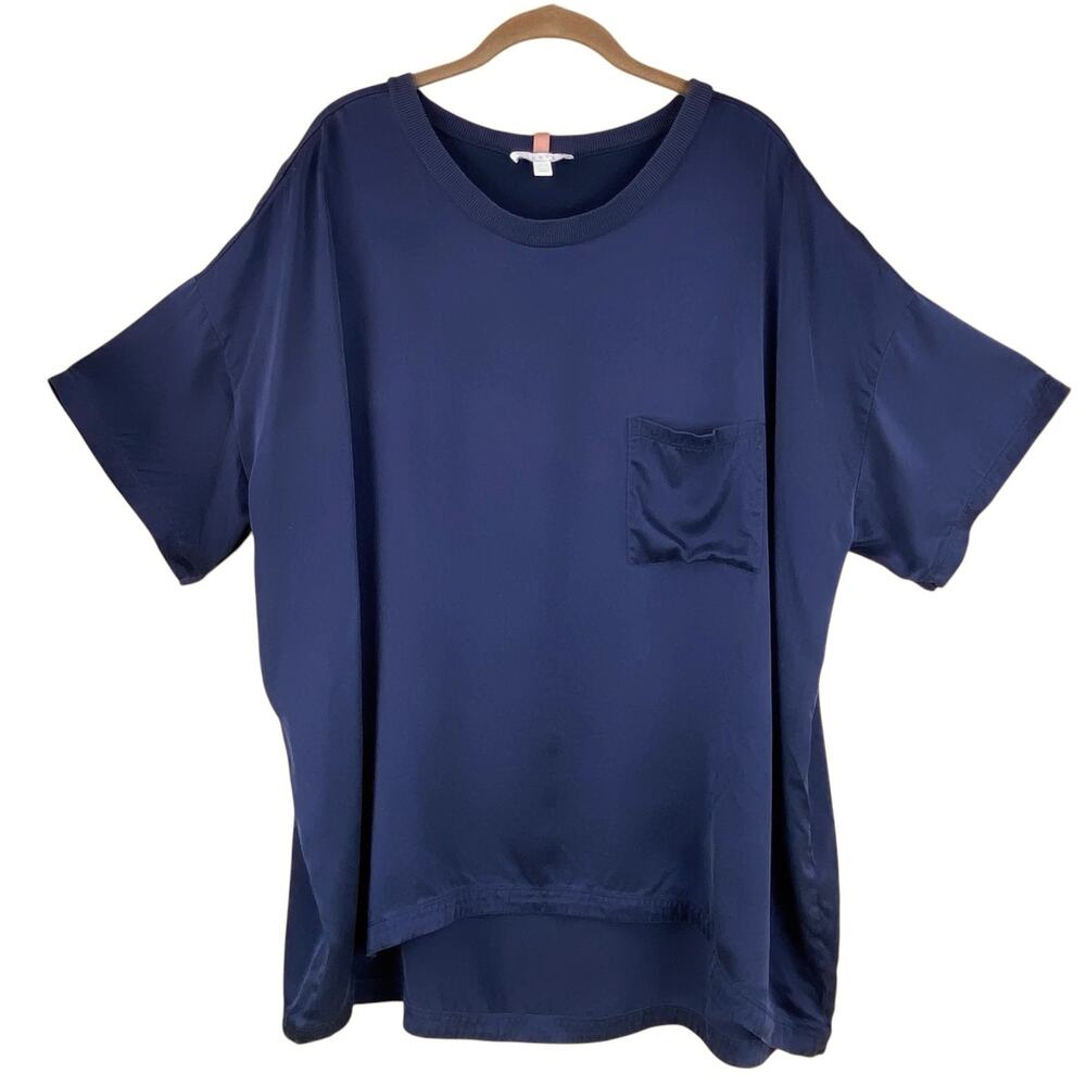 Lunya 100% Washable Silk Tee Shirt Size 2X Deep Blue Lounge Sleep